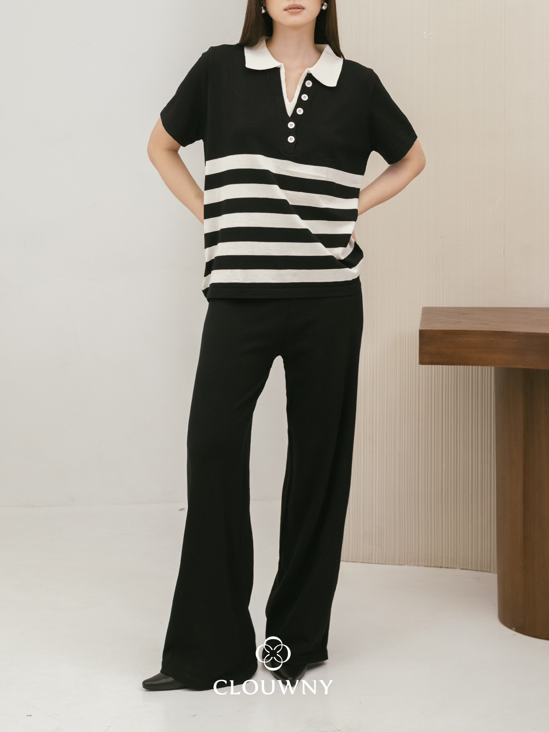 Omara Stripes Knit Set - Black